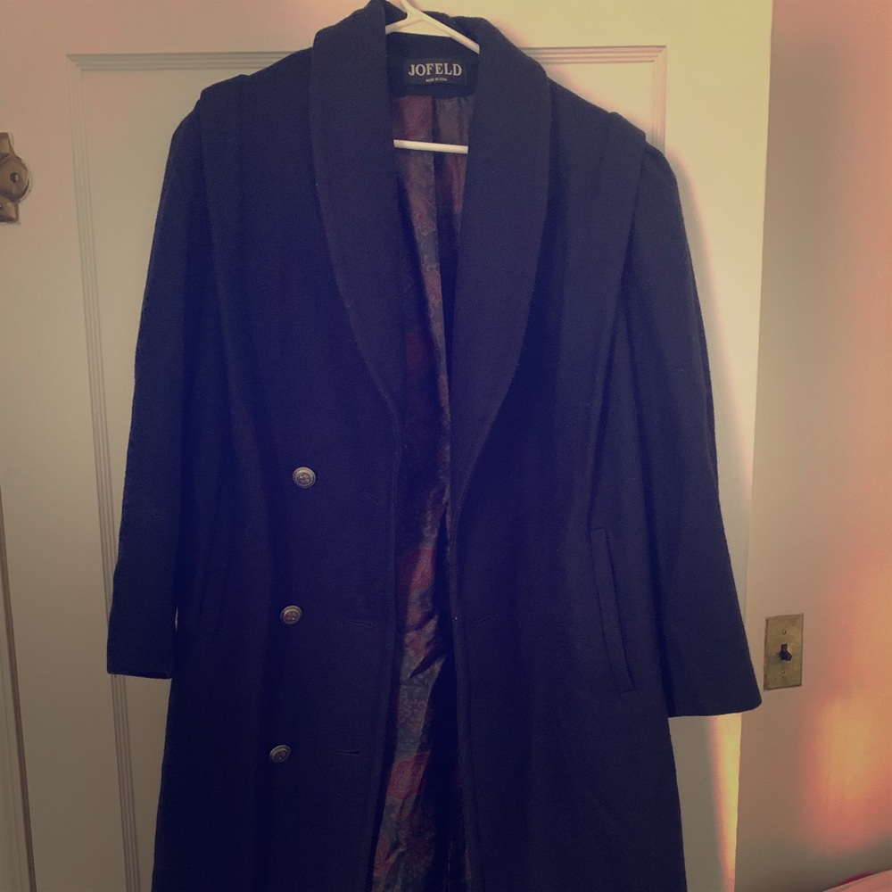 Jofeld Felt Longcoat, Paisley Lining, Dark Navy
